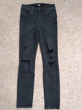 Paige Hoxton Crop Rollup Black Skinny Jeans Distressed Size 27/US 4 ~Made in USA